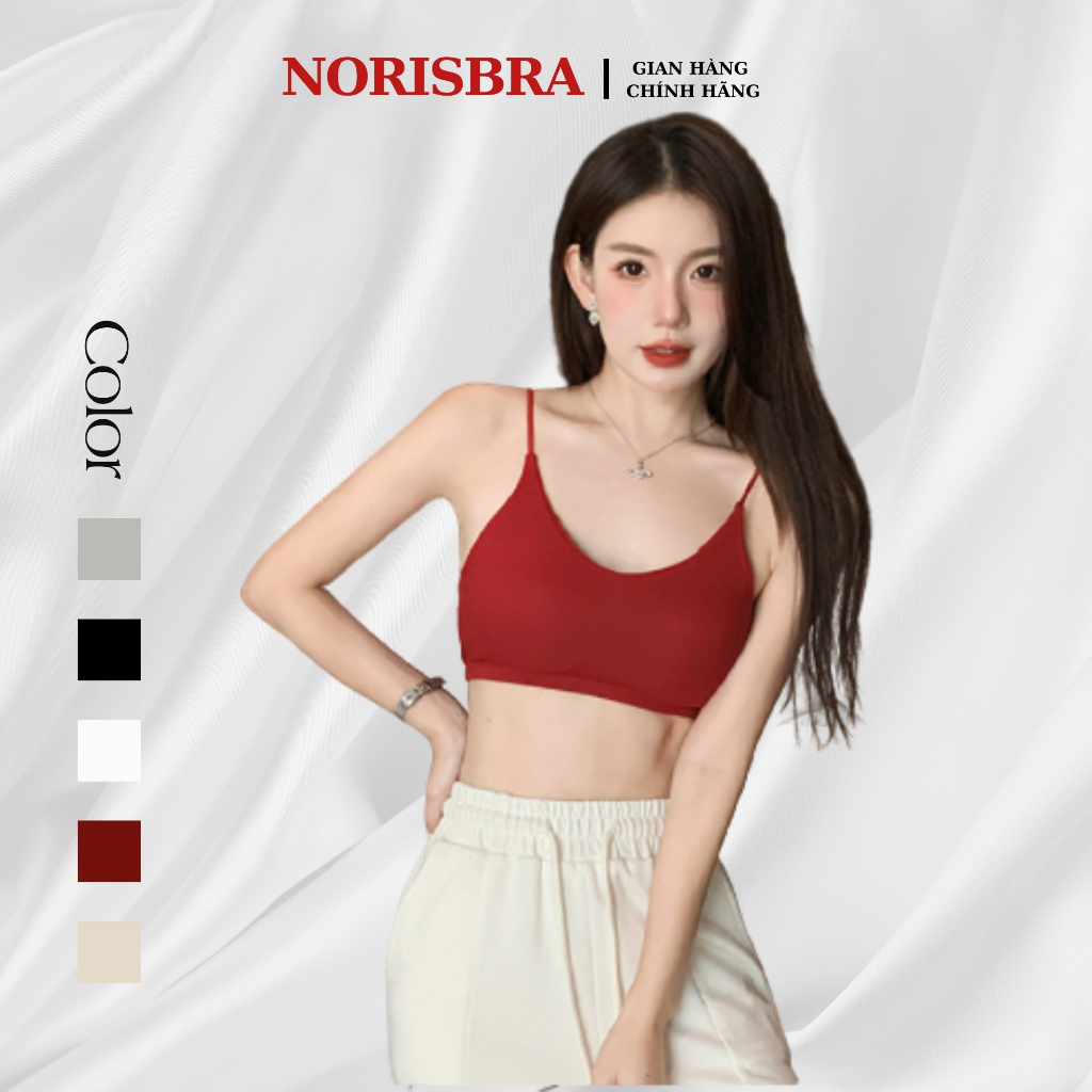 Áo Bra Cotton Gân Tăm Mút Mỏng Thoáng Khí - Áo 2 Dây Cổ Thuyền Hở Lưng Quyến Rũ NORISBRA B1181