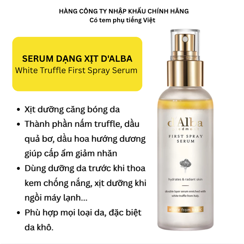 [Hàng công ty] Serum D'alba dạng xịt dưỡng căng bóng da 100ml | BigBuy360 - bigbuy360.vn