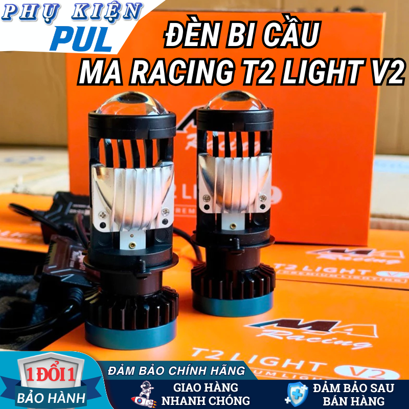 Đèn Pha LED Bi Cầu Mini MA RACING T2 Light V2 – Kính Tím, Ánh Sáng Trắng 60W, Chân H4, Tản Nhiệt Tốt