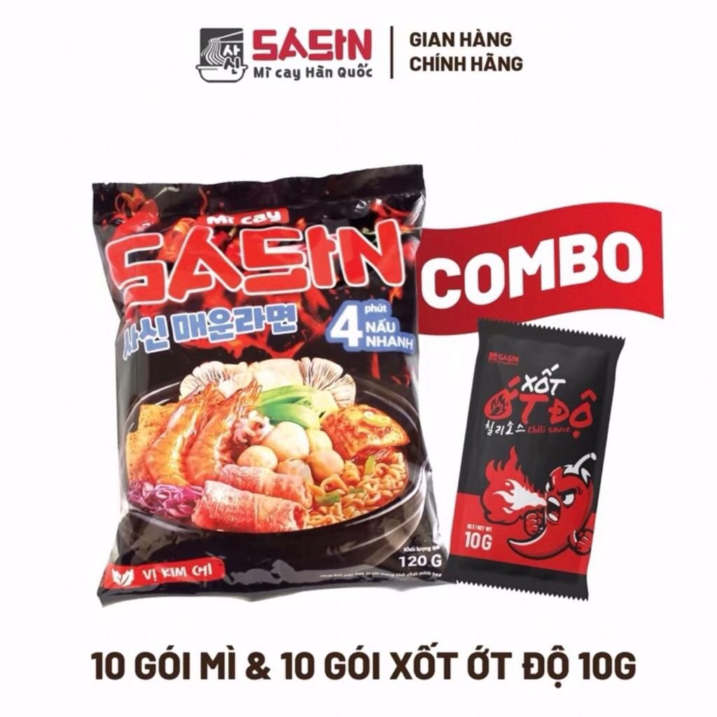 [ 10 GÓI ] MÌ CAY SASIN VỊ KIM CHI + 10 GÓI XỐT ỚT ĐỘ 10G