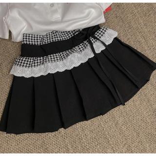  Chân Váy Lẻ Xếp Li Đen Phối Caro Đen  Nơ  BÉ CƯNG Dành Cho Bé Gái - 70H 