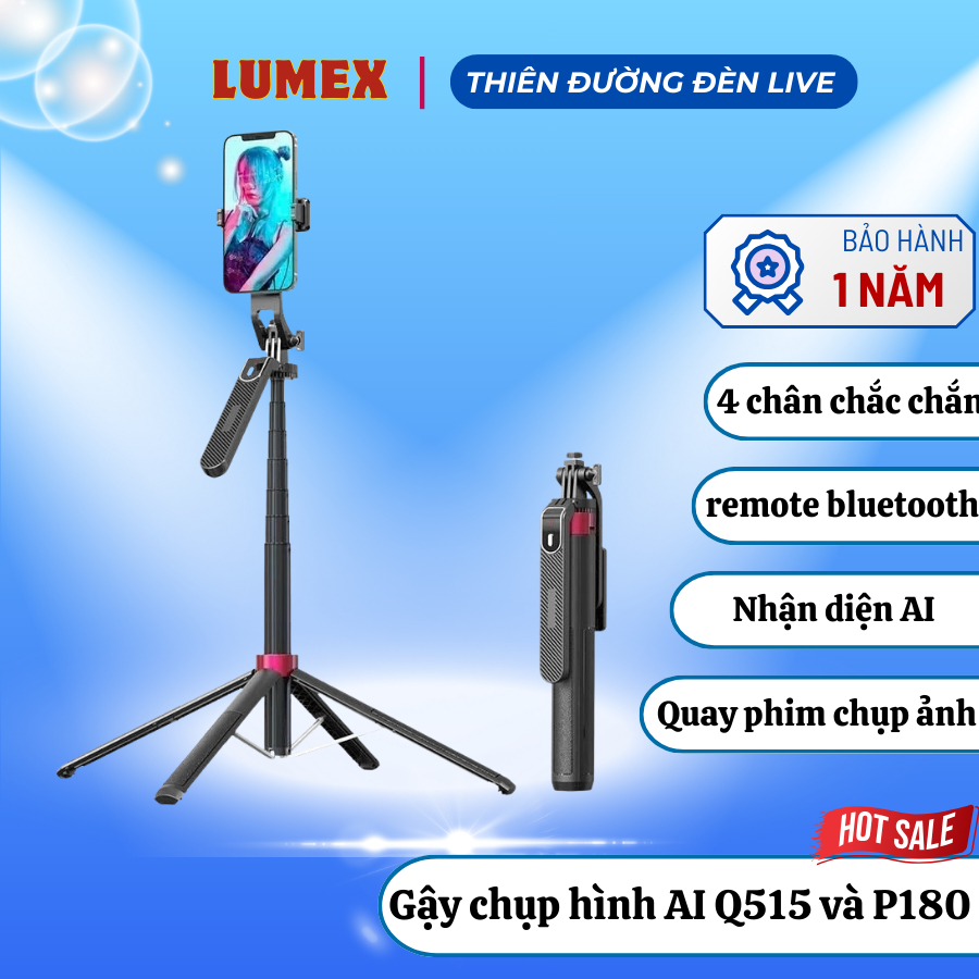 Gậy Chụp Ảnh Tự Sướng AI Q515Tk Nhận Diện Chuyển Động Hỗ Trợ Quay Video Selfie Đi Du Lịch Tiện Lợi