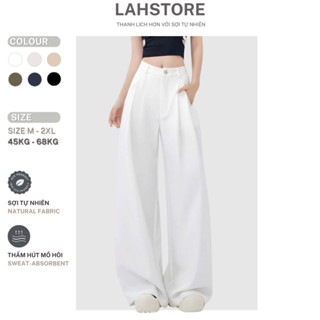  Quần dài suông linen thô LAHSTORE ống rộng cạp cao QD10  Trắng Be Muối Tiêu Đen Xanh Đen Rêu  