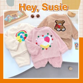  Bộ Đồ Lông Cừu Cầu Vồng Kem Tim Hồng Gấu Nâu Cho Bé Size 8-18kg Hey Susie S6957 