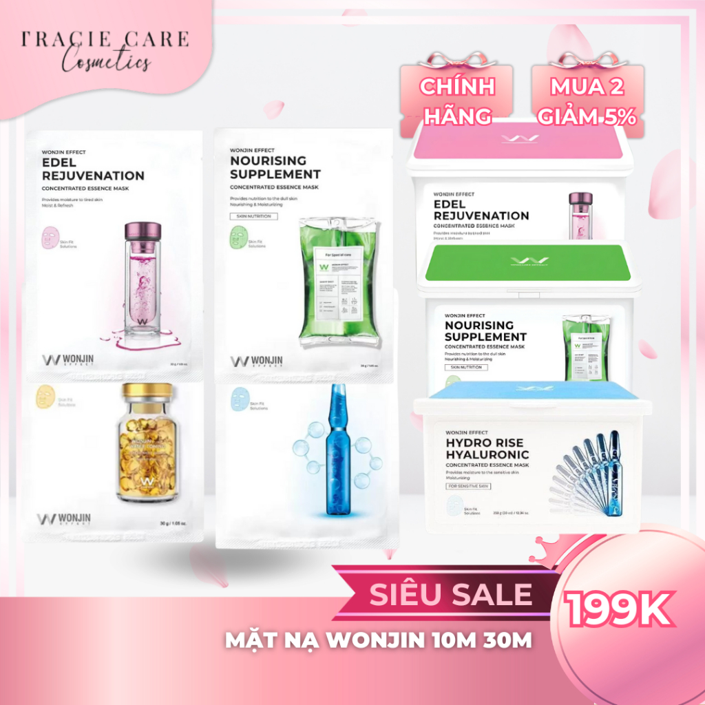 Mặt nạ Wonjin hộp 10 miếng/ 30 miếng | Mask dưỡng ẩm, tăng cường đàn hồi Wonjin, da căng mịn
