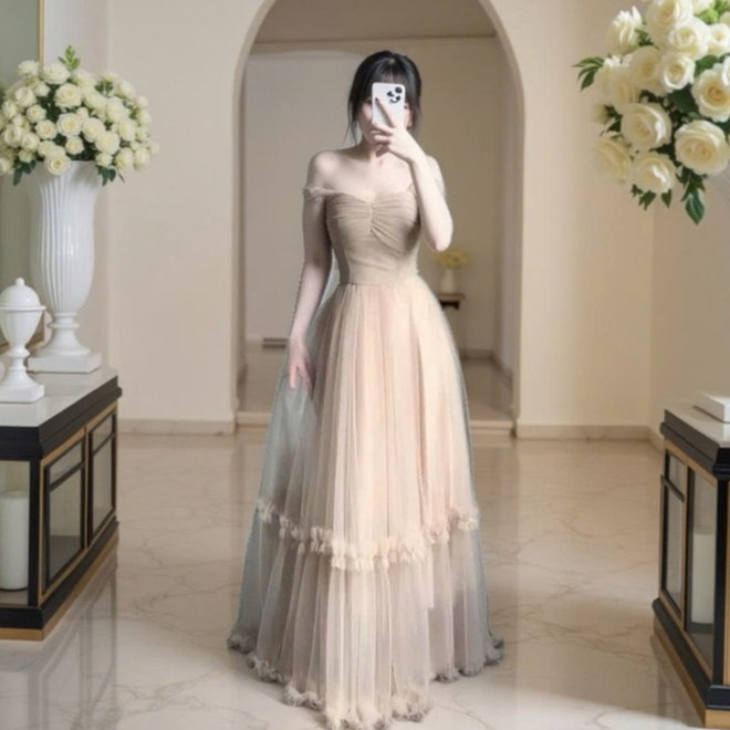 Váy Nữ Dress Công Chúa Thiết Kế Trễ Vai Dự Tiệc Phối Tơ Lưới Maxi Bồng Bềnh Nàng Thơ Sang Chảnh | BigBuy360 - bigbuy360.vn