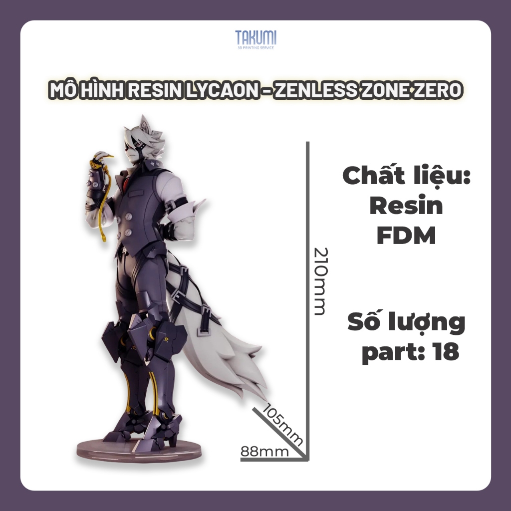 Mô hình Resin Lycaon - Zenless Zone Zero - Lưu ý phôi in chưa lên màu