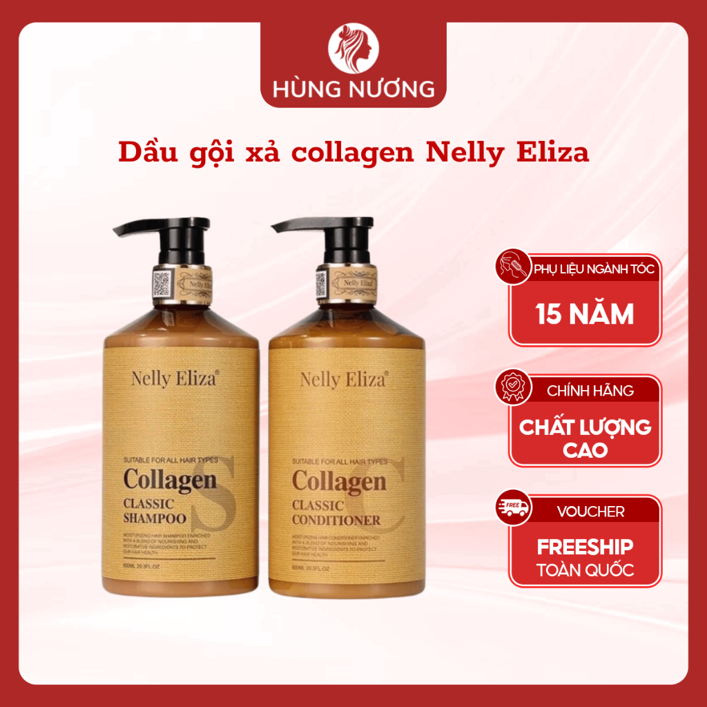  Dầu gội xả collagen Nelly Eliza phục hồi tóc siêu mượt giúp mọc tóc nuôi dưỡng tóc từ sâu bên trong 