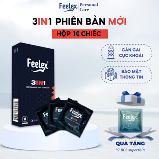 Bao cao su Feelex gân gai, kéo dài thời gian, nhiều gel bôi trơn - Hộp 10 bao