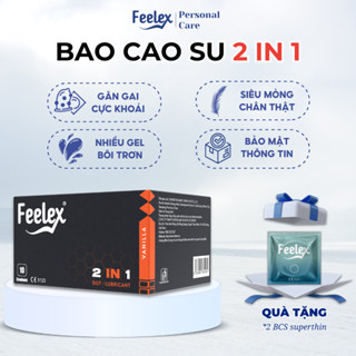  Bao cao su gai Feelex 2 in 1 nhiều gân gai và gel bôi trơn mỏng hàng cao cấp hộp 10 bao 