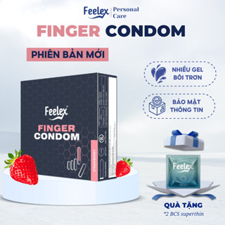 Bao cao su ngón tay Feelex Finger nhiều gel bôi trơn, hương dâu ngọt ngào, an toàn, chân thật - hộp 12 bao