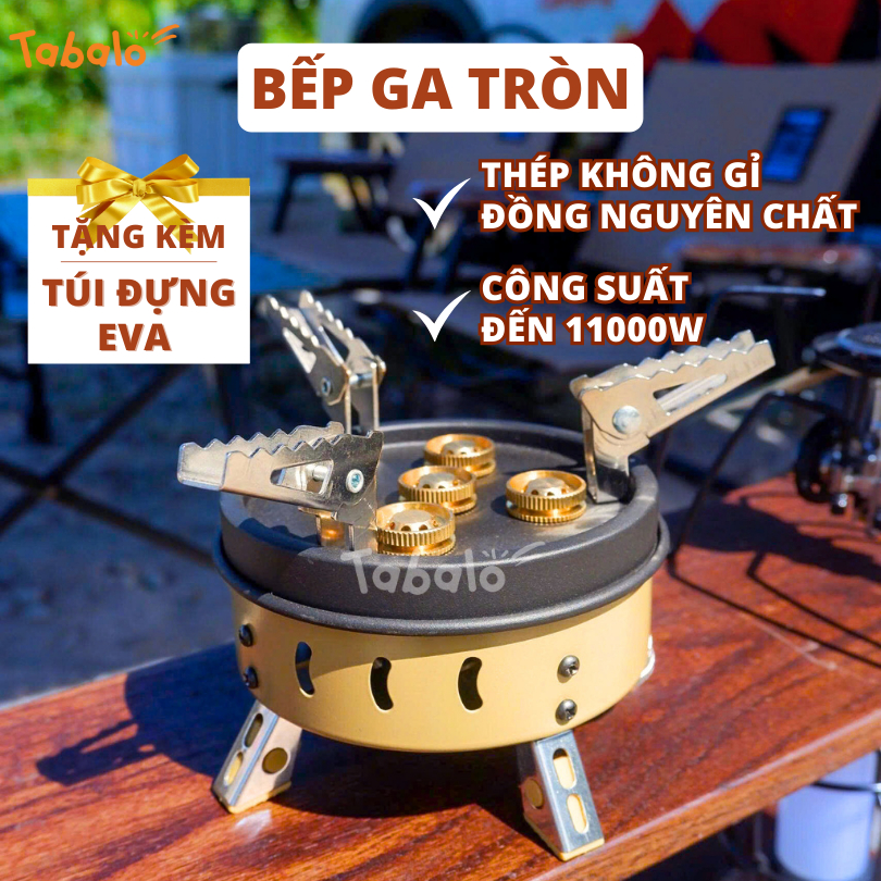 Bếp Ga Tròn Mini Siêu Nhẹ Tabalo, Bếp Gas Camping Dã Ngoại Gấp Gọn Công Suất Lớn 11000W Tặng Kèm Túi