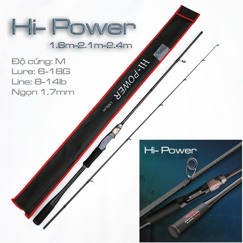 CẦN LURE HI POWER PHÔI CACBON XOẮN XX  NGỌN 1.7MM  ĐẦU PU CHỐNG XOẮN CM22