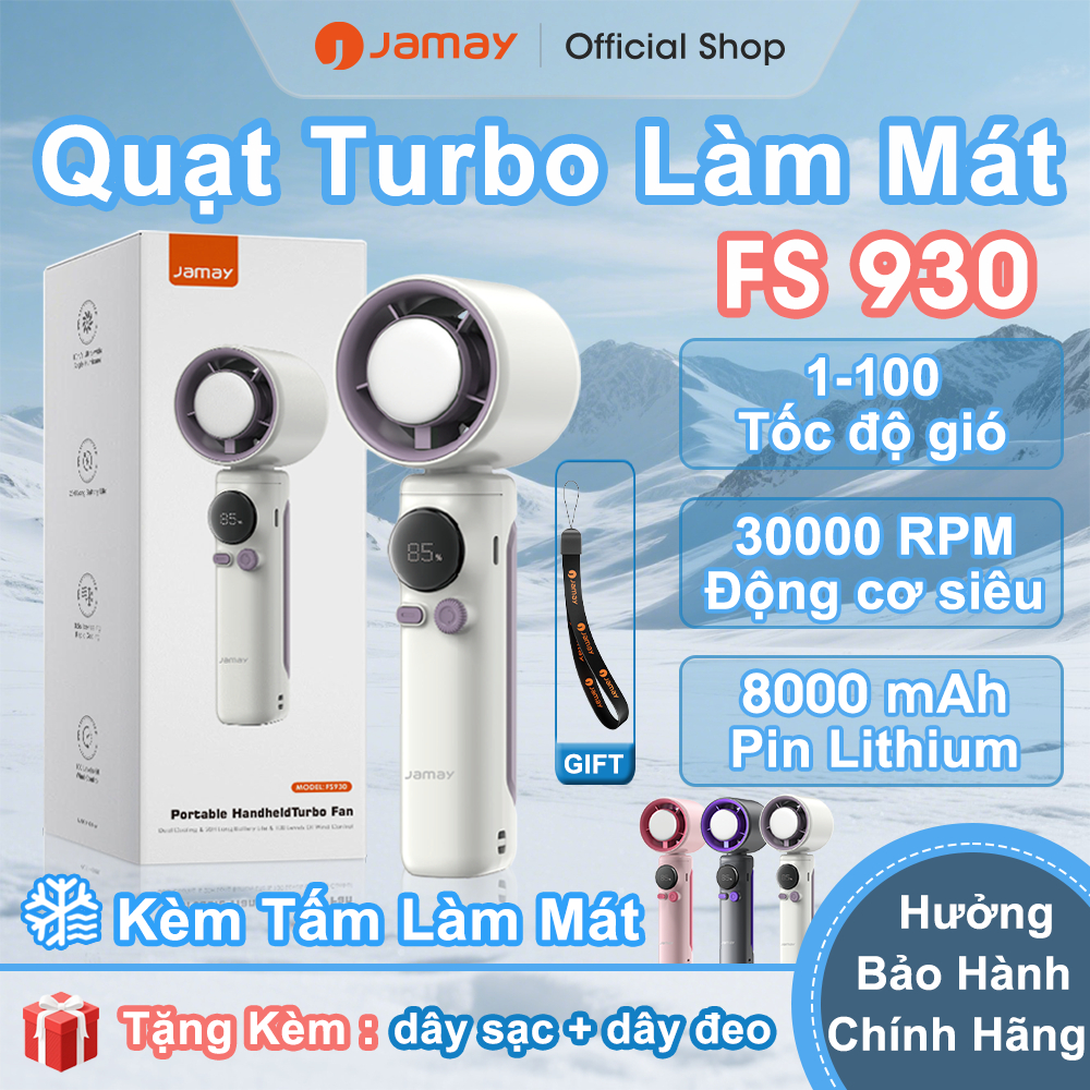 JAMAY Quạt mini cầm tay sạc tích điện có Sò lạnh màn hìnhLED quạtTurbo 100 tốc độ gió 30000RPM 8000mAh 22hsửdụng FS930 C