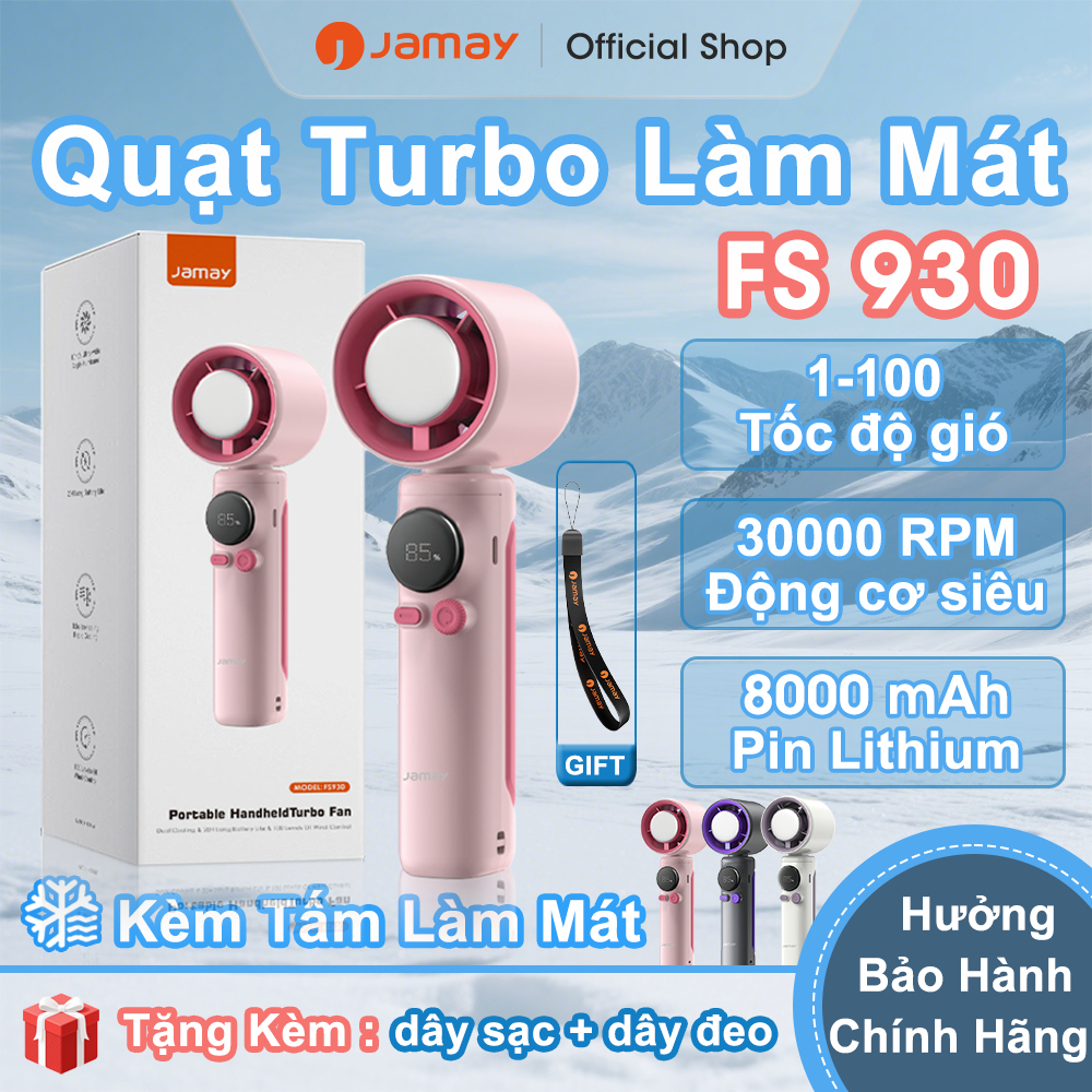 JAMAY Quạt cầm tay băng lạnh có Sò lạnh quạt Turbo 100 tốc độ gió màn hình LED 8000mah có thể sạc lạ
