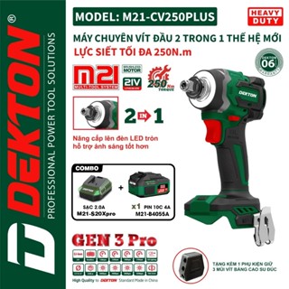 Máy chuyên vít pin DEKTON GEN 3 PRO M21-CV250PLUS, 250Nm, THẾ HỆ MỚI
