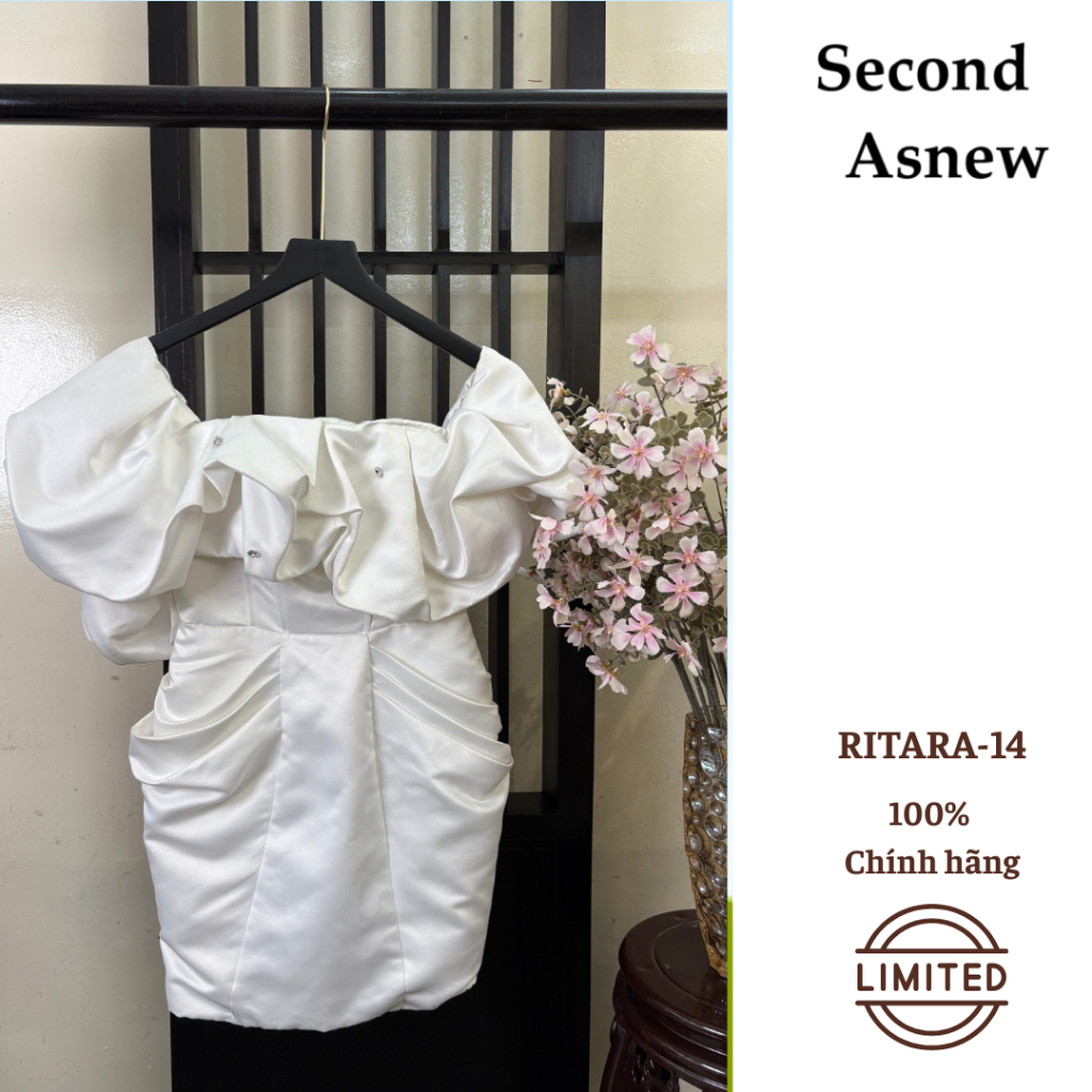 Sale Thanh Lý – RITARA CLOSET Đầm Ngắn Trễ Vai Dáng Ôm Màu Trắng RITARA-14