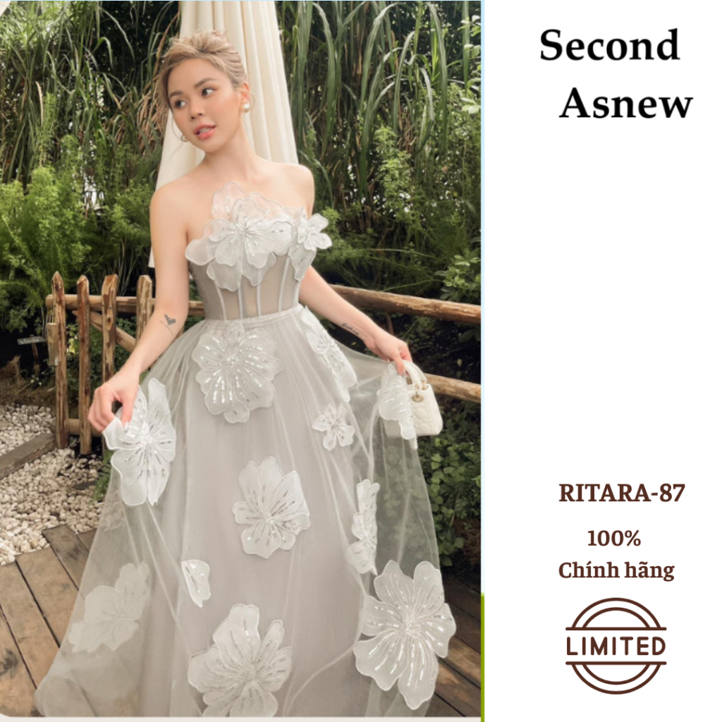 Sale Thanh Lý – Đầm Maxi Cúp Ngực Voan Xám Khói Họa Tiết RITARA CLOSET RITARA-87