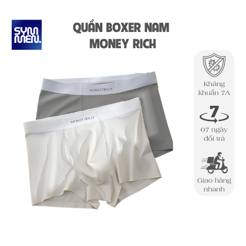 SYM001 Combo 4 Quần boxer nam Money Rich, lụa băng thoáng khí không đường may