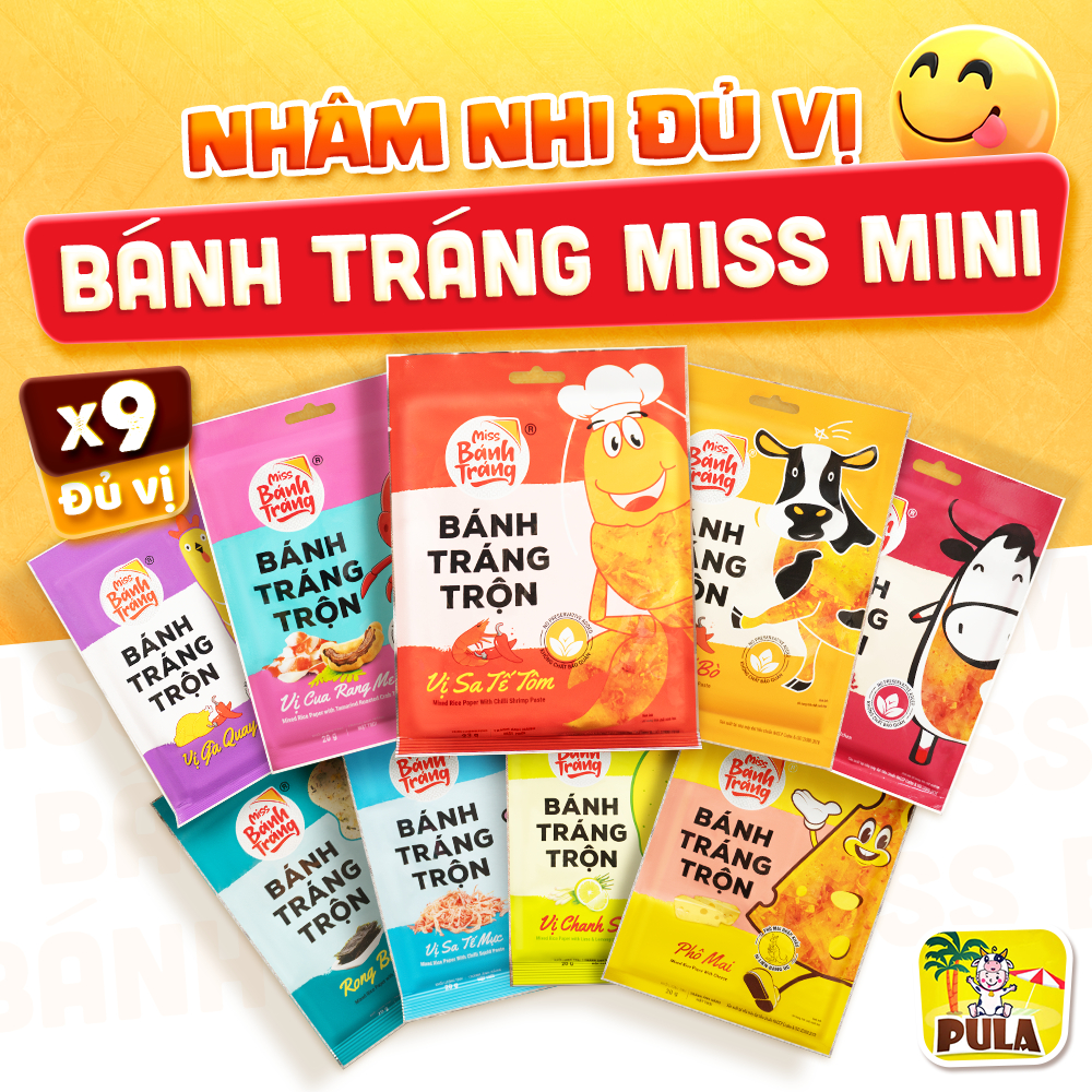Giảm 40% | MISS MINI 9 vị | Bánh Tráng Miss Mini Tiệm nhà Pula | Bánh Tráng Trộn Gói 20-23 Gram Đủ V