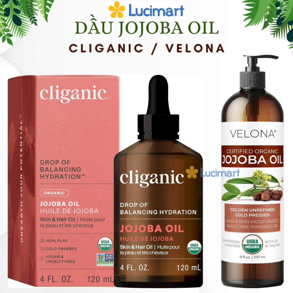 Tinh dầu dưỡng ẩm nguyên chất Cliganic Jojoba Oil 100% Pure and Natural [Hàng Mỹ]