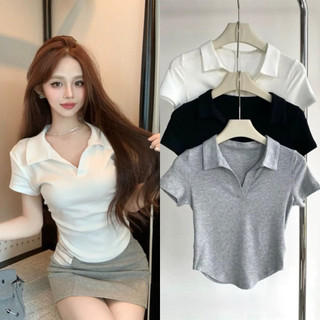 Áo croptop polo bo eo vạt bầu tay ngắn Michi siêu tôn dáng, áo kiểu nữ cổ Đức vạt bầu chất thun đẹp