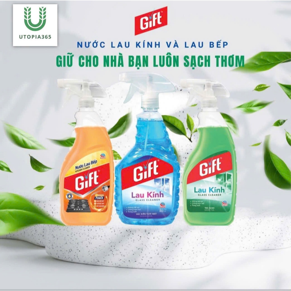 Nước lau bếp và lau kính GIFT chai 540ml diệt sạch bụi bẩn , chống khuẩn 99.9%