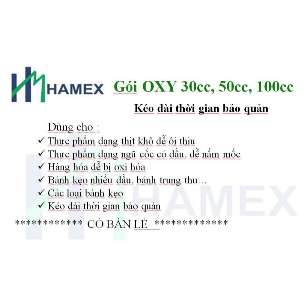 Gói hút oxy bảo quản thực phẩm 30cc, 50cc. 100cc.100 gói/túi