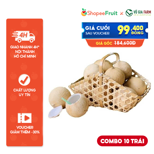 [HỎA TỐC HCM] COMBO 5 - 10 Trái Dừa Xiêm Mã Lai Gọt Size Lớn