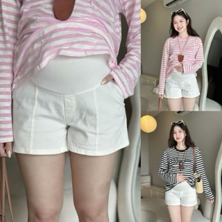  EVERMOM l Quần short bầu Q1 chất kaki thun co giãn có đệm bụng và lưng chun điều chỉnh mang bầu nhỏ đến sinh cho mẹ 
