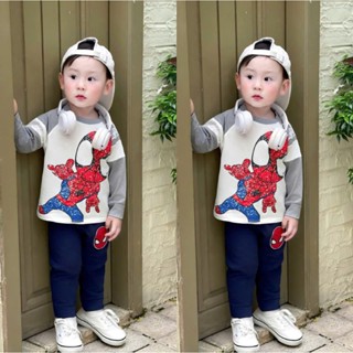 Bộ dài tay bé trai, bộ thu đông spyder phối chất liệu cotton cho bé từ 7 đến 25kg
