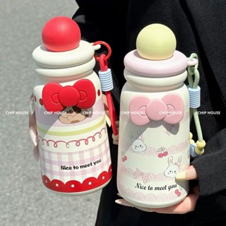 (Tặng Sticker) Bình giữ nhiệt 500ml có lọc trà, Ly giữ nhiệt nhỏ gọn cao cấp inox 316 có họa tiết ngộ nghĩnh có dây đeo