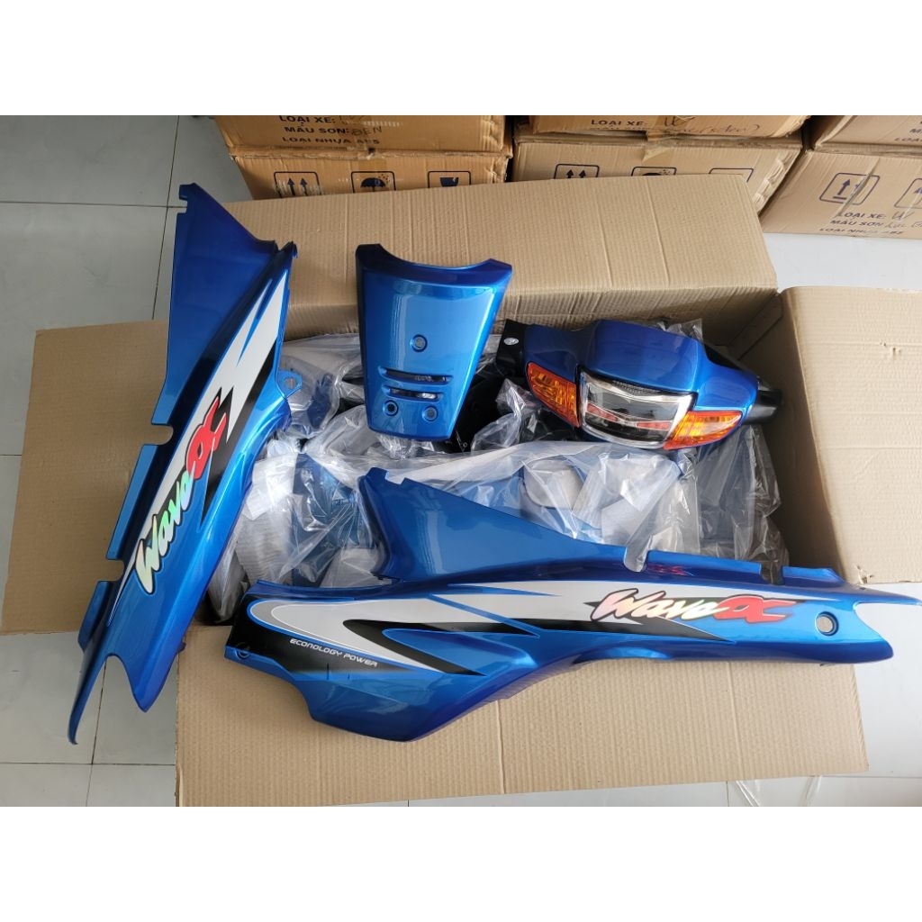 dàn áo wave nhỏ 110 đầu 1 bóng, màu xanh dương, dương sườn đen