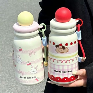 Bình giữ nhiệt nhỏ gọn dung tích 500ml có lọc trà và dây treo , Ly giữ nhiệt cho bé dễ thương bằng inox 316 không gỉ