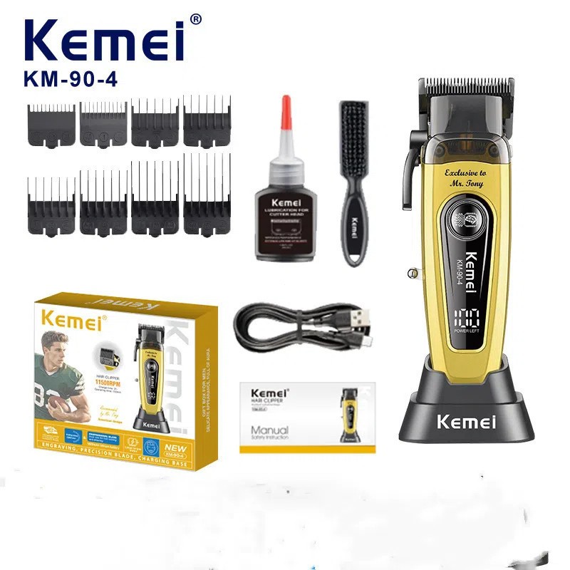 Tông đơ cắt tóc cho thợ và SPA kemei KM-90-4 lưỡi sắc bén, động cơ 11500 vòng/phút