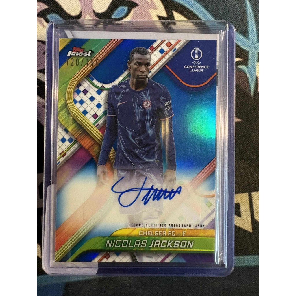 Thẻ bóng đá chữ kí giới hạn #M668 Nicolas Jackson Chelsea Blue Refactor /150 Topps Finest 2024/25
