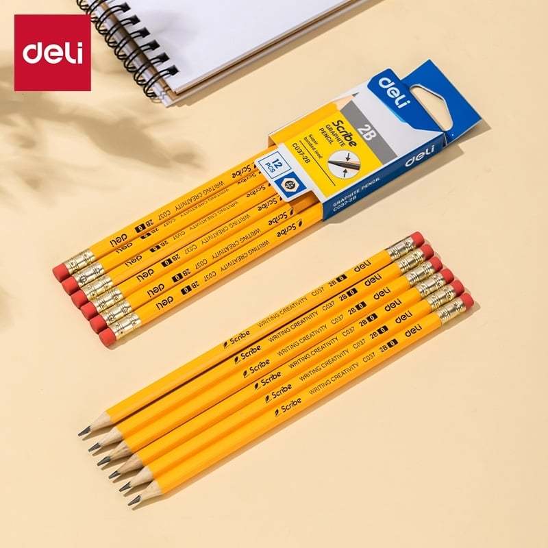 Set 3 cây Bút chì gỗ 2B Deli- Thi trắc nghiệm/ Tập viết- Thân lục giác