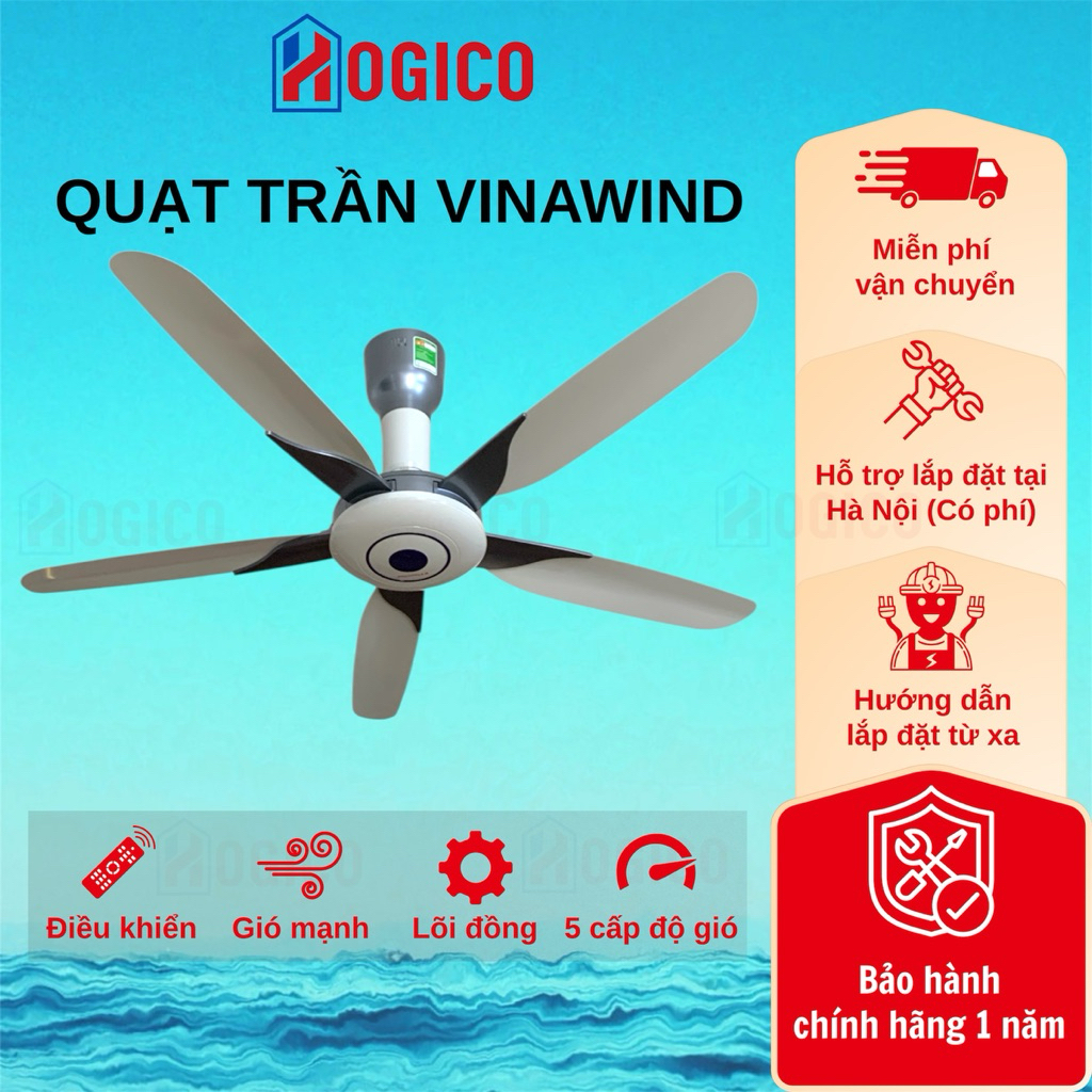 Quạt trần 5 cánh Điện cơ Thống nhất Vinawind, Có Điều Khiển, Bảo Hành Chính Hãng