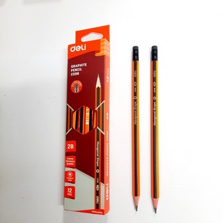 Hộp 12 chiếc Bút chì lục giác - đầu tẩy- 2B Deli CC098/ 10902- Thi trắc nghiệm- Tập viết