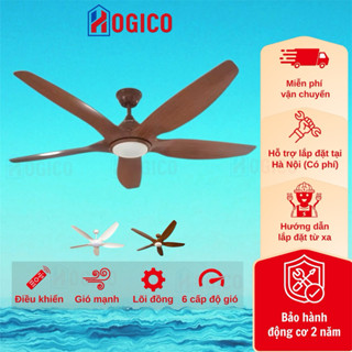 Quạt trần trang trí có đèn led, 5 cánh nhựa đúc, Động cơ DC siêu êm, siêu mát 912