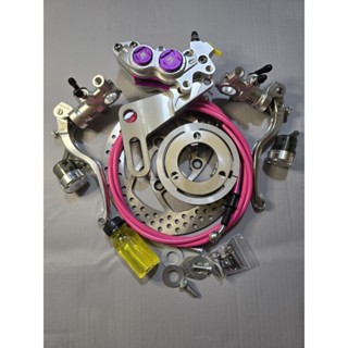 Combo phanh sau Heo 4 pis CNC Cá Mập Folamdo gắn xe điện kèm tay phanh AGL bình dầu rời siêu nét hàng chuẩn chính hãng