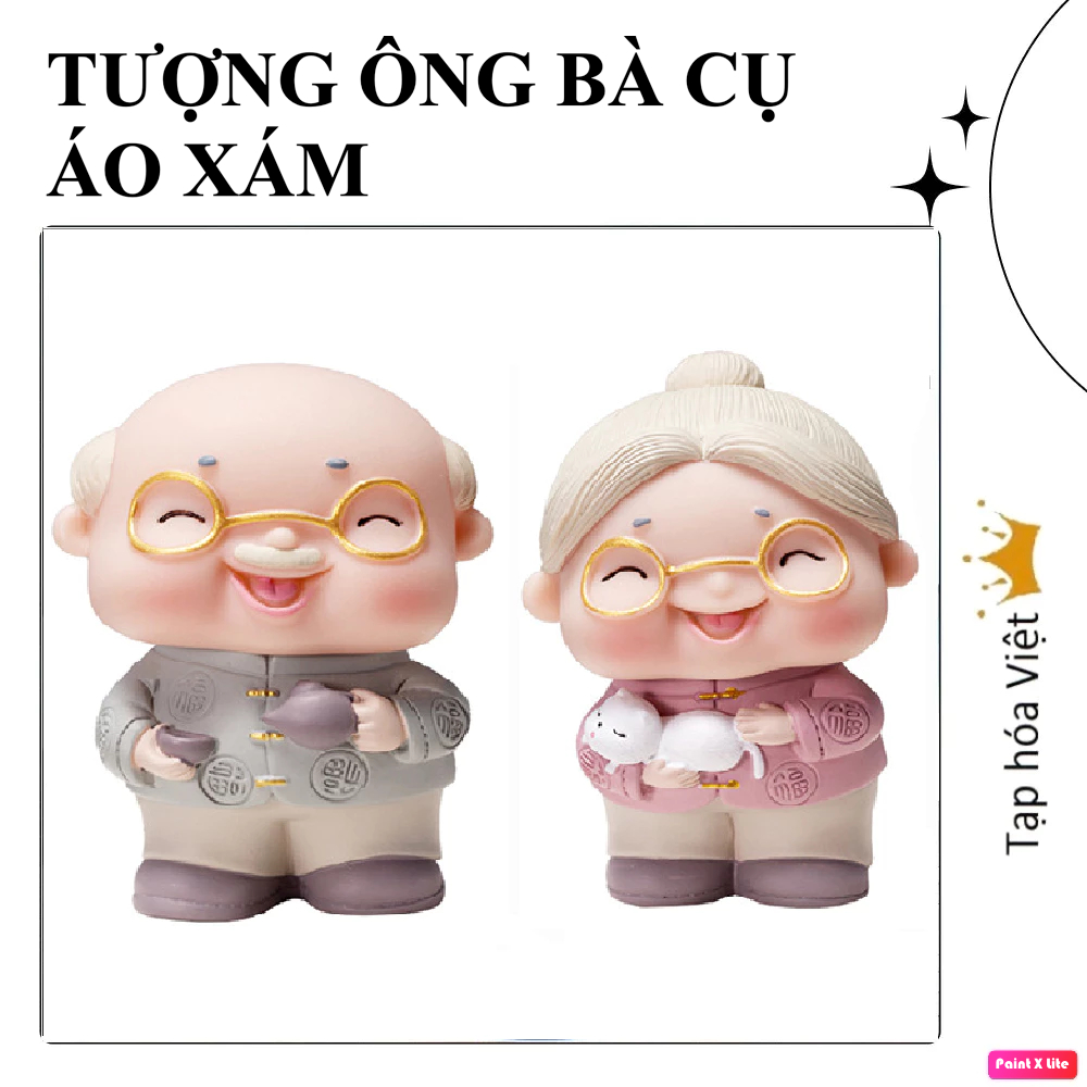 TƯỢNG ÔNG BÀ trang trí bánh sinh nhật, tượng ông bà cụ trang trí tiểu cảnh