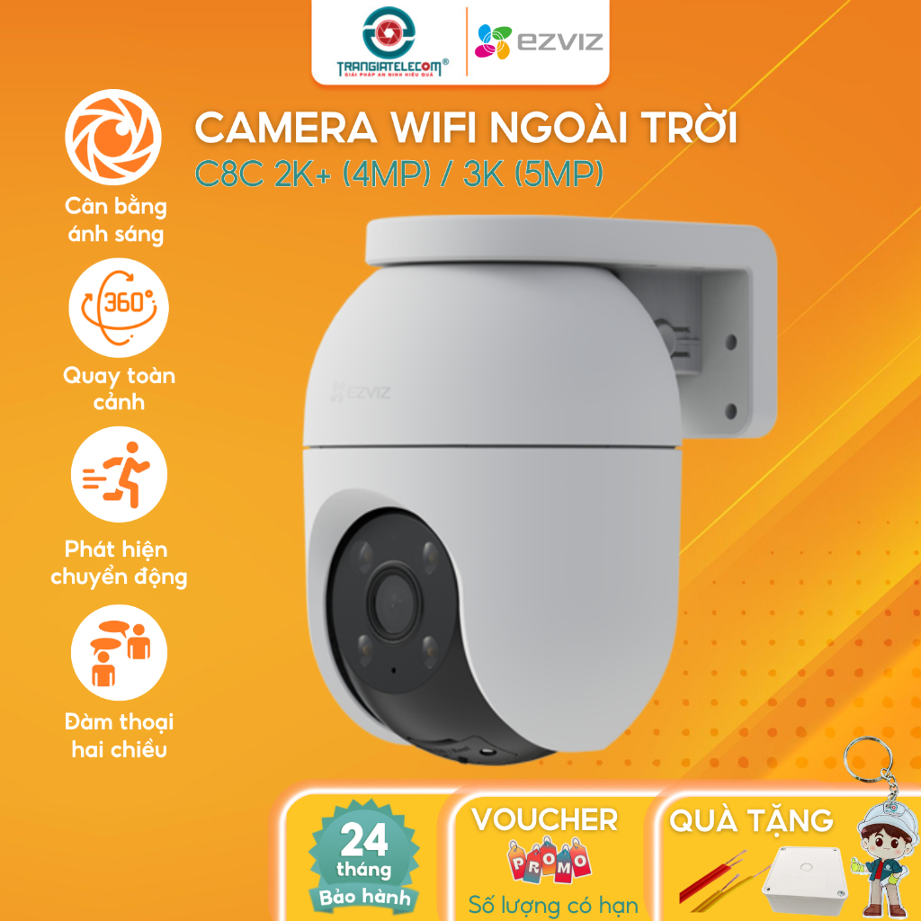Camera IP Wifi Ezviz C8C 3K 5MP Ngoài TrờI,  Xoay 360 Độ, Đàm Thoại - TRANGIATELECOM