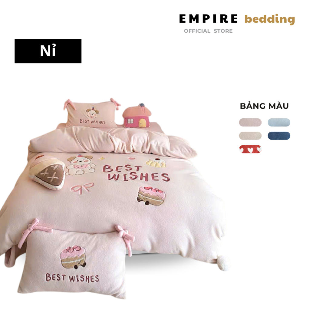 Bộ chăn ga gối nệm nỉ nhung EMPIRE set 5 món cao cấp dành cho mùa đông - EMPIRE | Bedding & Decor