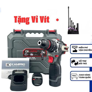  { Tặng Vỉ Vít } Khoan Pin KAMPRO K_7038 - Đầu Kẹp 10 ly _ đầu autulok _ động cơ từ _ pin 4 cell 
