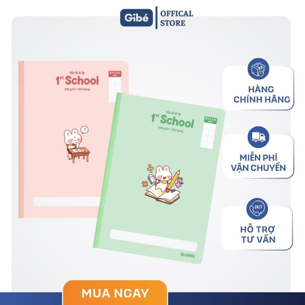 Vở 4 ô ly may dán gáy 1st School B5 120 trang 100/76; MS: 061