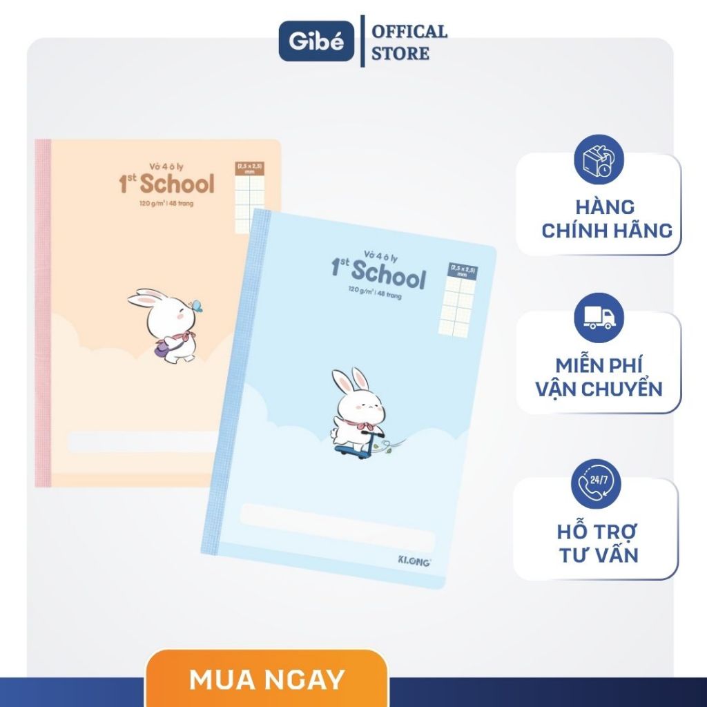 Vở 4 ô ly may dán gáy 1st School B5¯ 48 trang 120/76; MS: 074