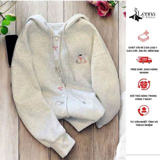 Áo Khoác Nỉ Nữ Hoodie Có Mũ Đội Thêu Gấu Chất Liệu Nỉ 2 Da Cao Cấp Ấm Áp Mềm Mịn,Áo Khoác Nỉ Thêu Hình Chó Lenna D'amour 
