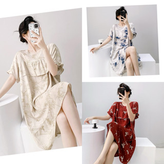 Váy lanh tole mặc nhà phối rèm trước ngực, mặc ngủ, mặc bầu đều thoải mái NTNPR1