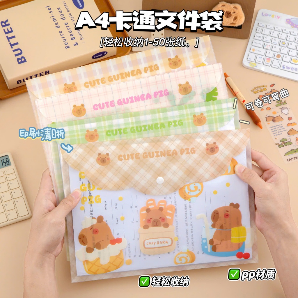 Túi đựng tài liệu Clear bag A4 hình capybara, túi clear capybara đựng tài liệu đồ dùng học tập